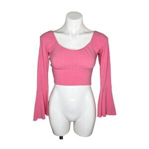 ALTAR'D STATE Bell Sleeve Crop Top Pink Size Small